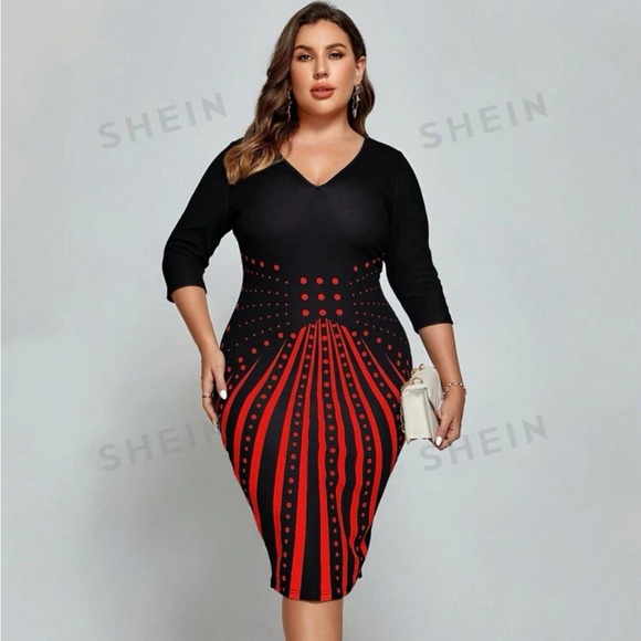 SHEIN Clasi Plus Size Striped Polka Dot Printed Slim Fit Dress 4X - Picture 5 of 6